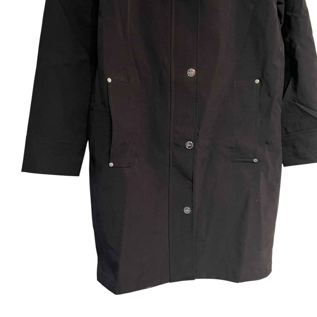 DKNY Women's Parka Coat, Black Hooded, Size S with Back Side Zip Slits BNWT
