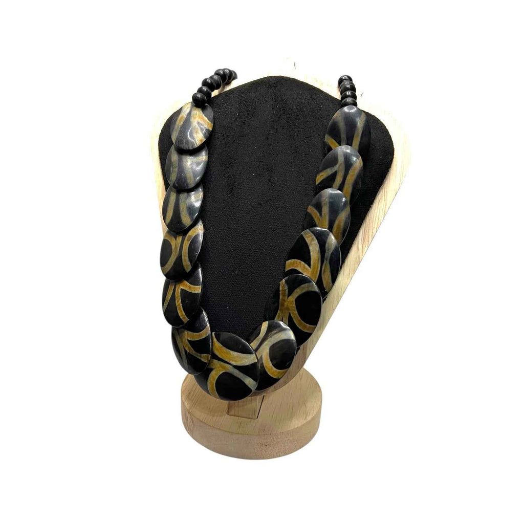 Vintage Ethnic North African Necklace - Polished Smooth Flat Beads Wood?