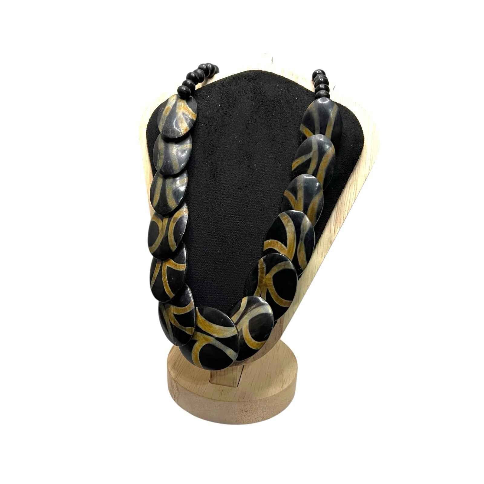 Vintage Ethnic North African Necklace - Polished Smooth Flat Beads Wood?