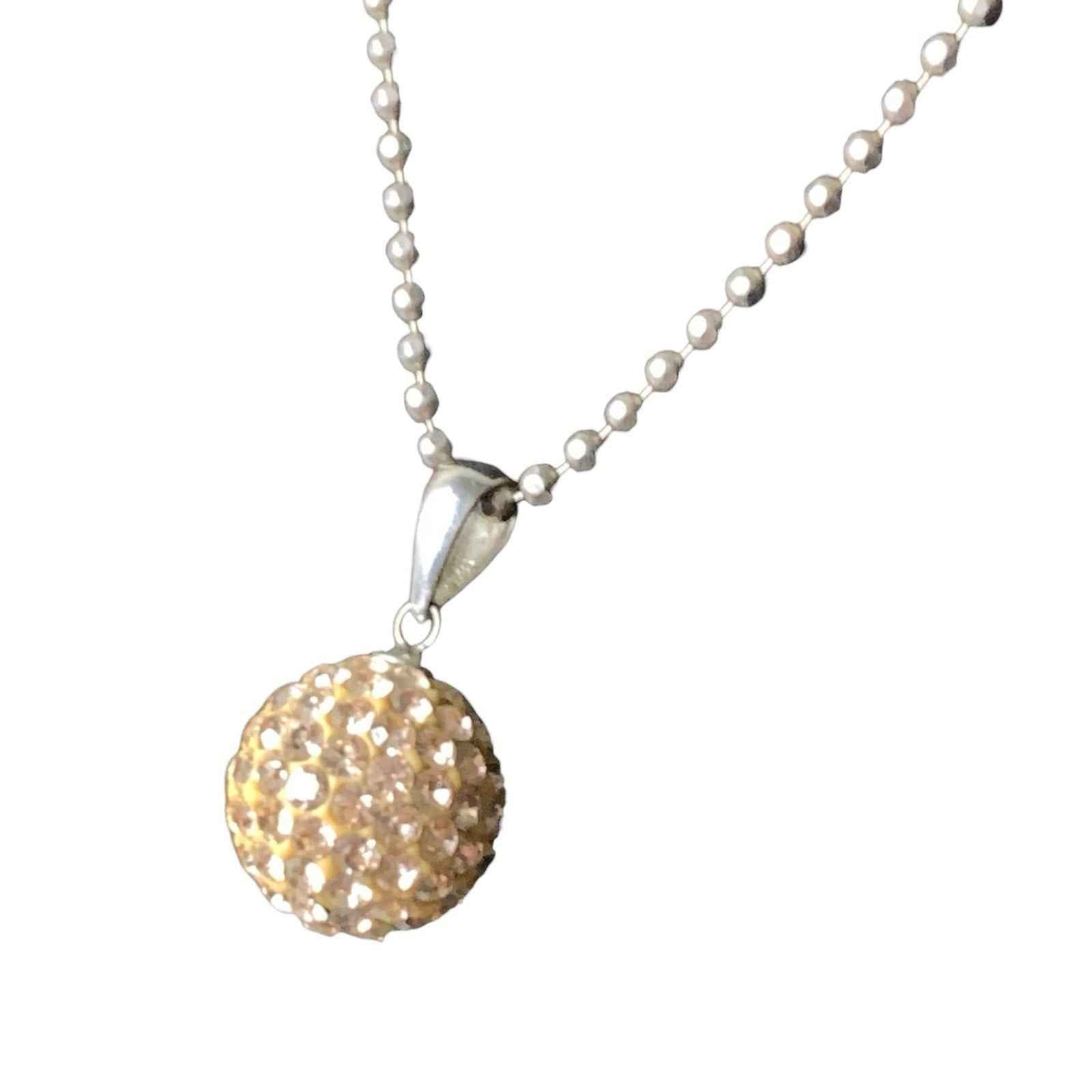 925 Sterling Silver Crystal Pavé Ball Pendant Chain Necklace Round Sparkle Gift