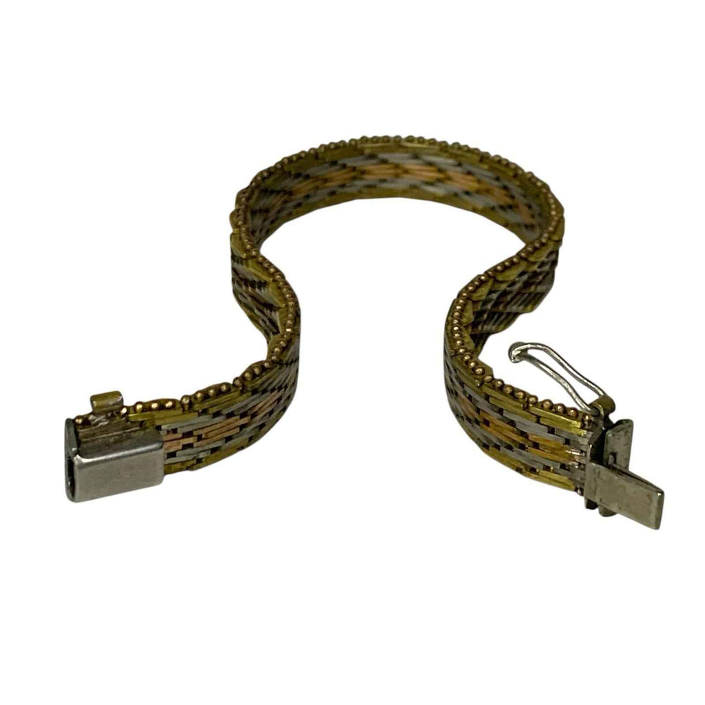 Vintage 925 Sterling Silver Tri Colour Chevron Bracelet Gold Copper Tone Good