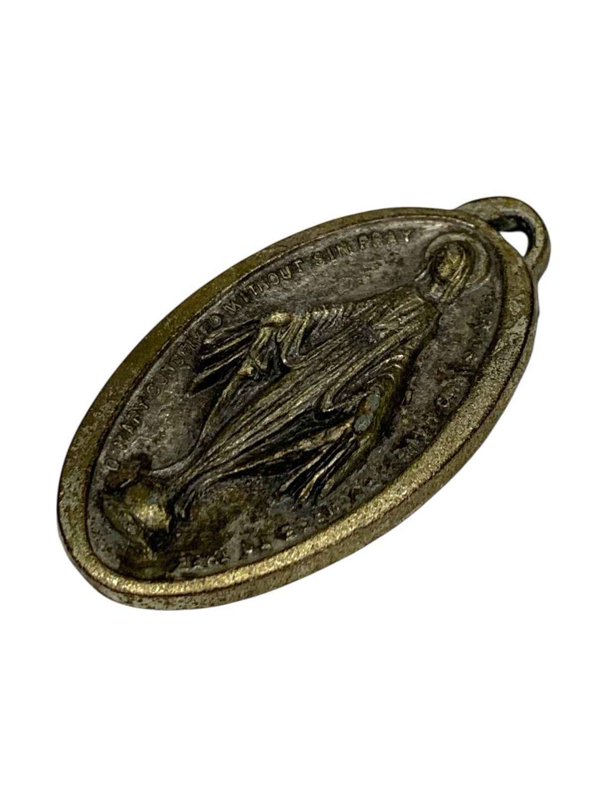 Vintage Miraculous Holy Virgin Mary Medal Pendant Lady of Graces Good Condition