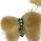 Vintage 5x Round Mink Fur Brooches - Rhinestone Detail Various Colours