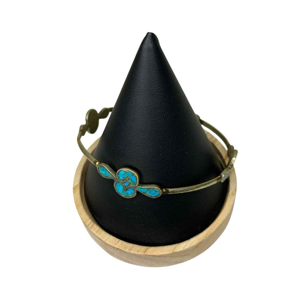 Vintage Bangle Bracelet with Shaped Turquoise Detail Silver Tone
