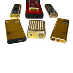 Bundle of 6 Vintage Kingsway Lighters – Gold Tone, Black, Red Ribbed – Flames