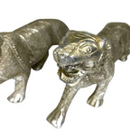 Pair Aluminium Carved Jaguar Tiger Ornament Figures Silver Tone Decorative Pair