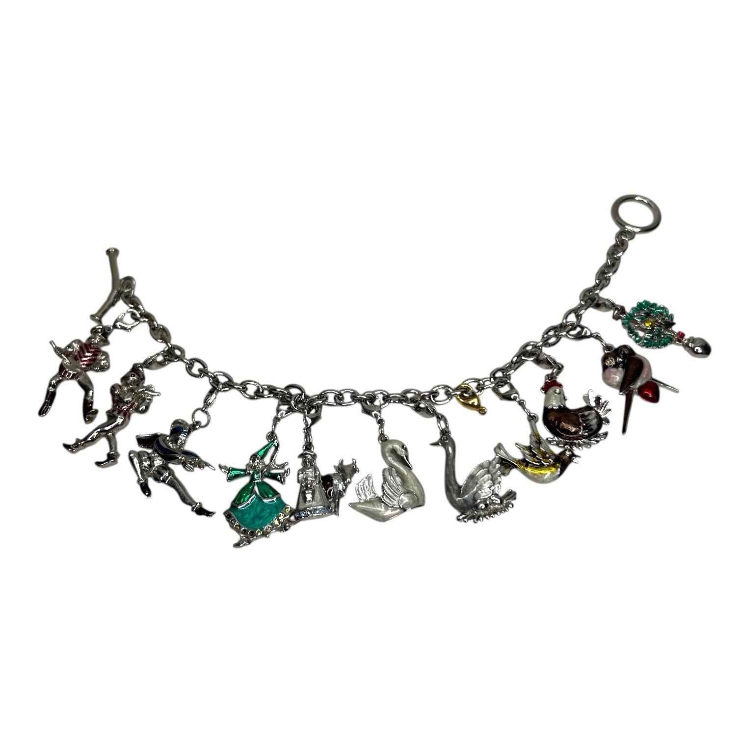 Vintage 12 Days of Christmas Charm Bracelet Enamel Holiday Jewellery - 1 Missing