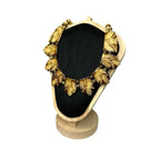 Vintage Boho Statement Necklace Hand Carved Bovine Bone Leaf Beads Ethnic Style