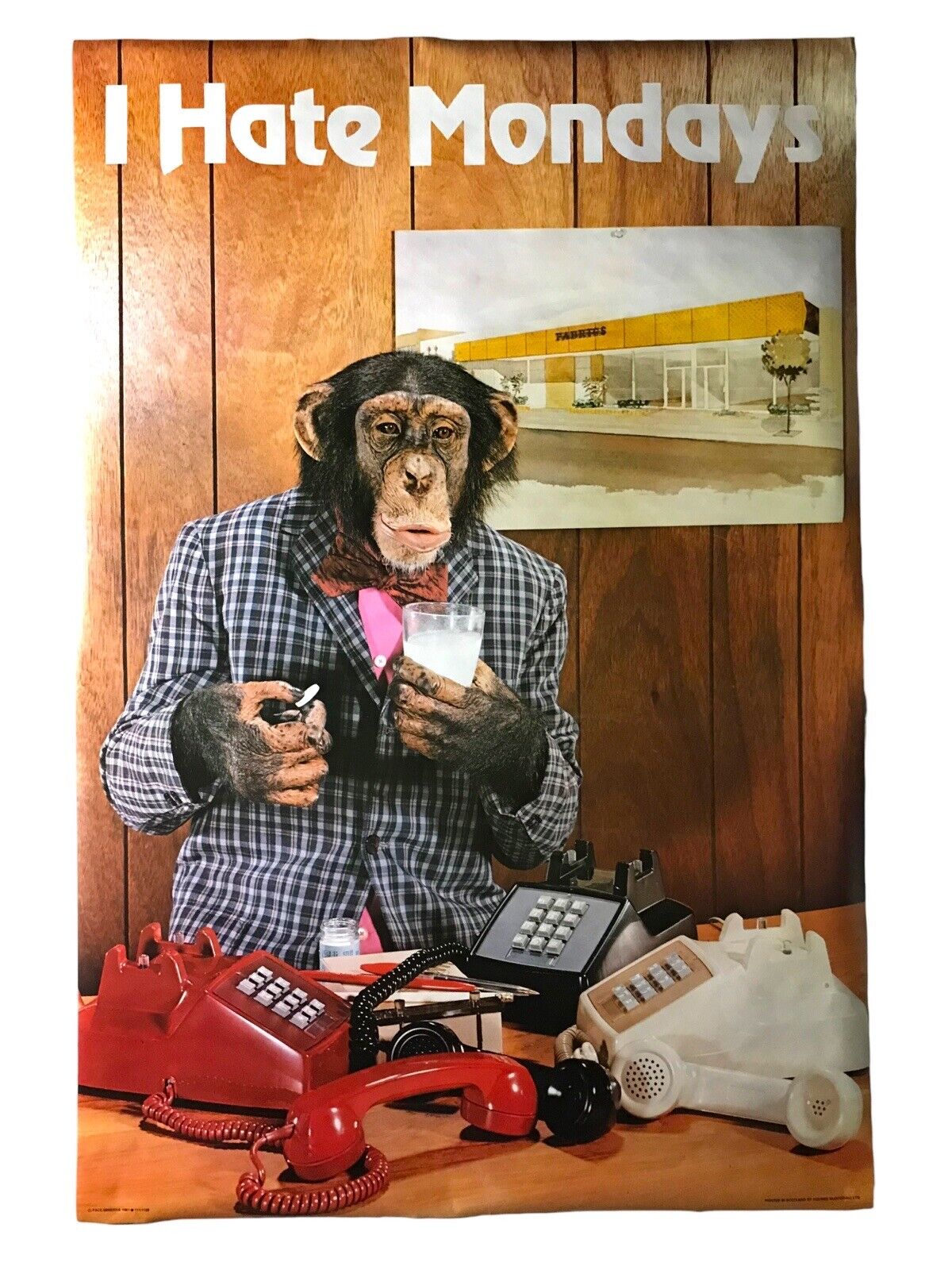 I Hate Mondays - Original Vintage Pace Minerva Monkey Ape Chimpanzee Poster 1981 Novelty Posters by TheVoyageBird
