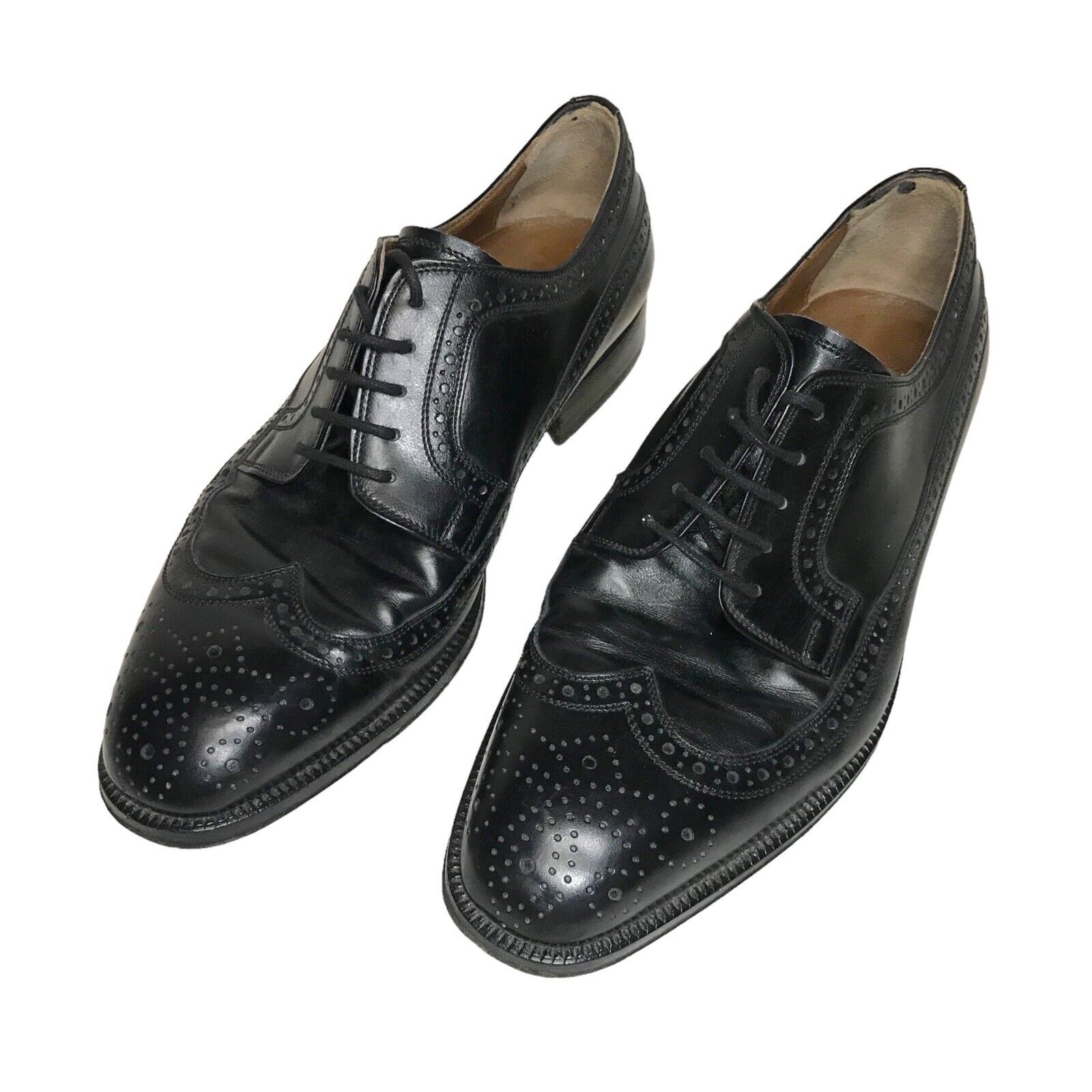 Mens FABI Black Leather Wing Tip Suit Summer Shoes Pointed 41 EU 7 UK Italy Casual Shoes by TheVoyageBird