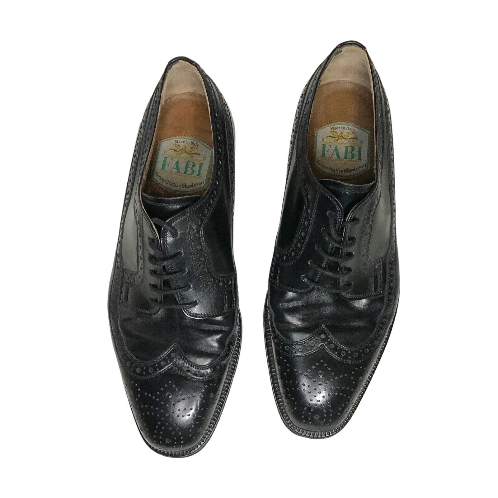 Mens FABI Black Leather Wing Tip Suit Summer Shoes Pointed 41 EU 7 UK Italy Casual Shoes by TheVoyageBird