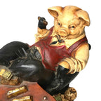 Musical Money Box Bank of Dressed Boss Pig Sitting at a Desk with Money Wind Up