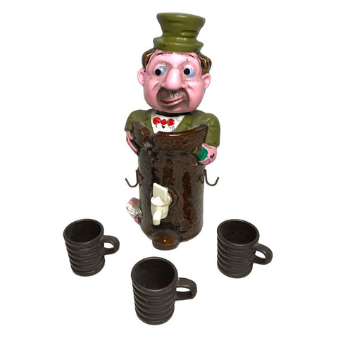 Vintage Character Pitcher Set w/ 3 Cups - Saki, Tea, Shots - Japanese Ceramics