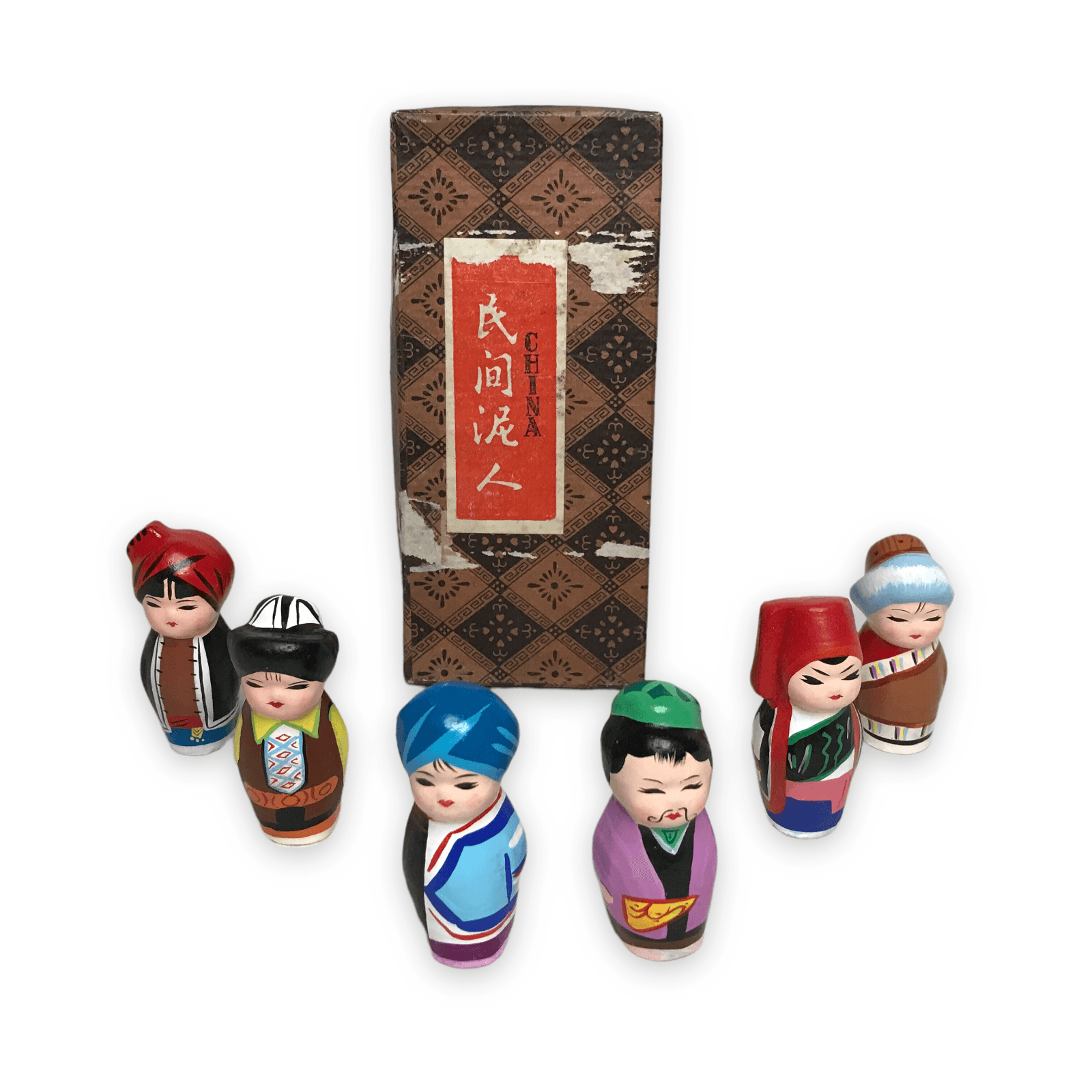 Vintage Chinese Miniature Clay Figurines, Minjianniren Figurines Set of 6, Boxed