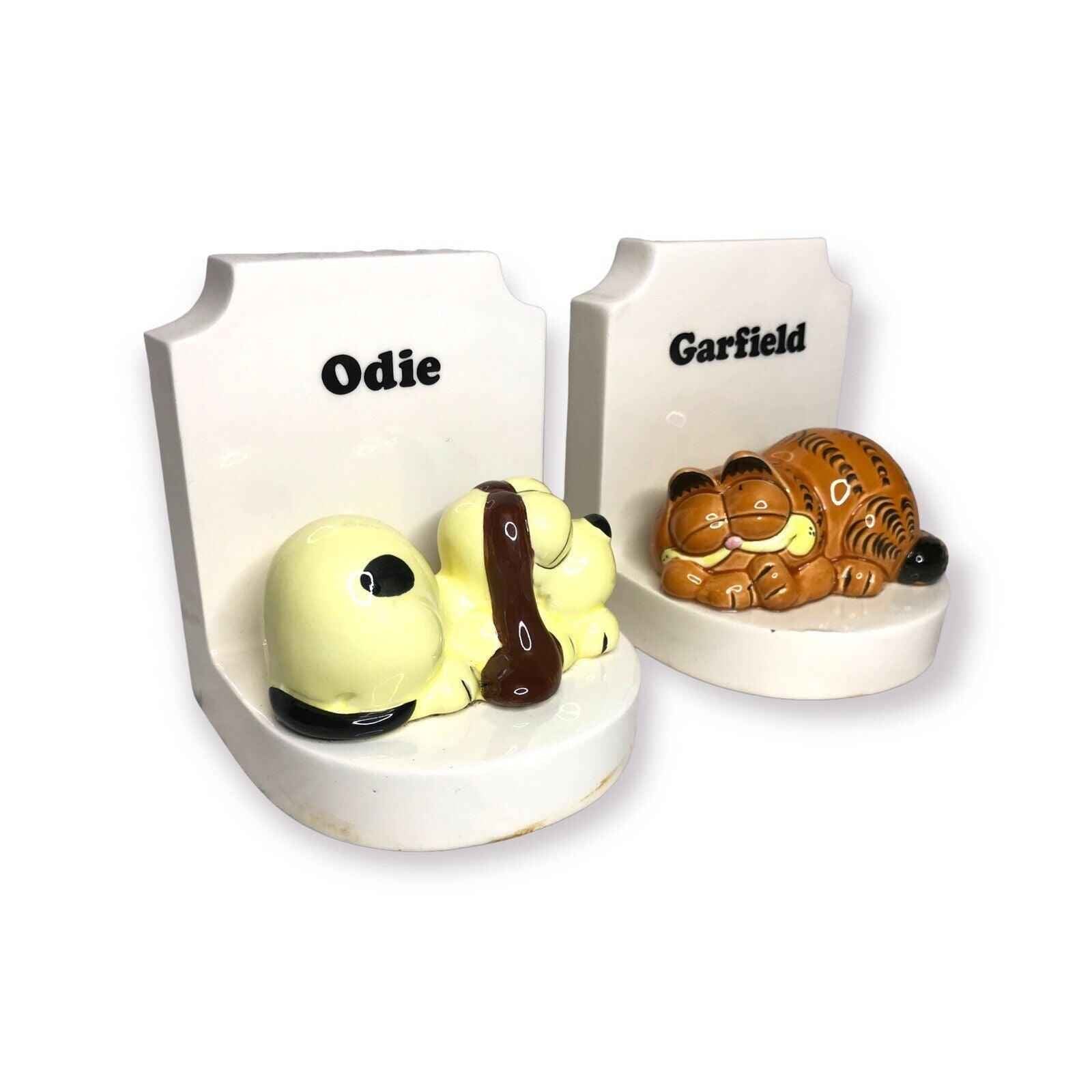 Vintage Garfield & Odie Ceramic Bookends Pair of Enesco Book Ends - Rare 1980s