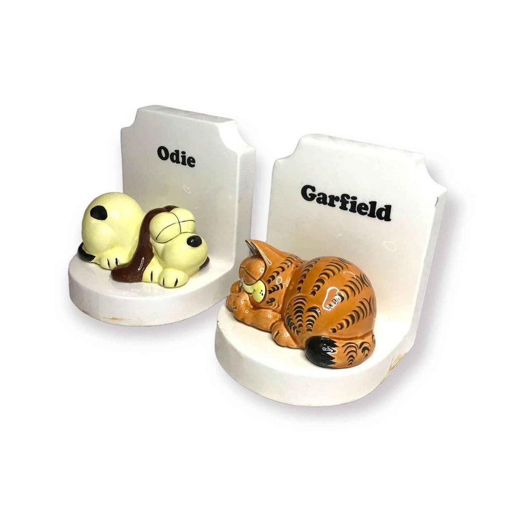 Vintage Garfield & Odie Ceramic Bookends Pair of Enesco Book Ends - Rare 1980s