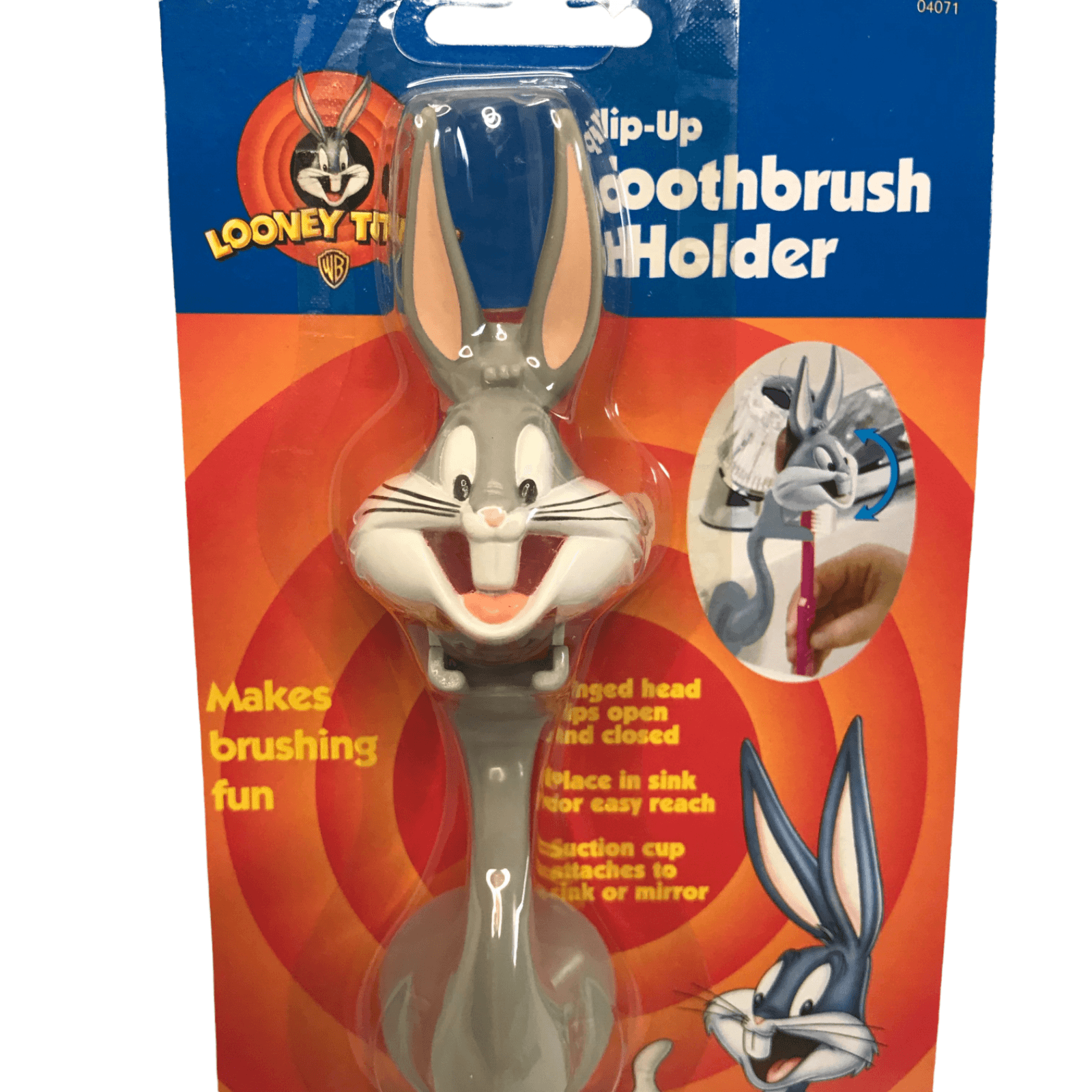 Vintage Looney Tunes Bugs Bunny Flip Up Toothbrush Holder RARE Mint On Card 1997