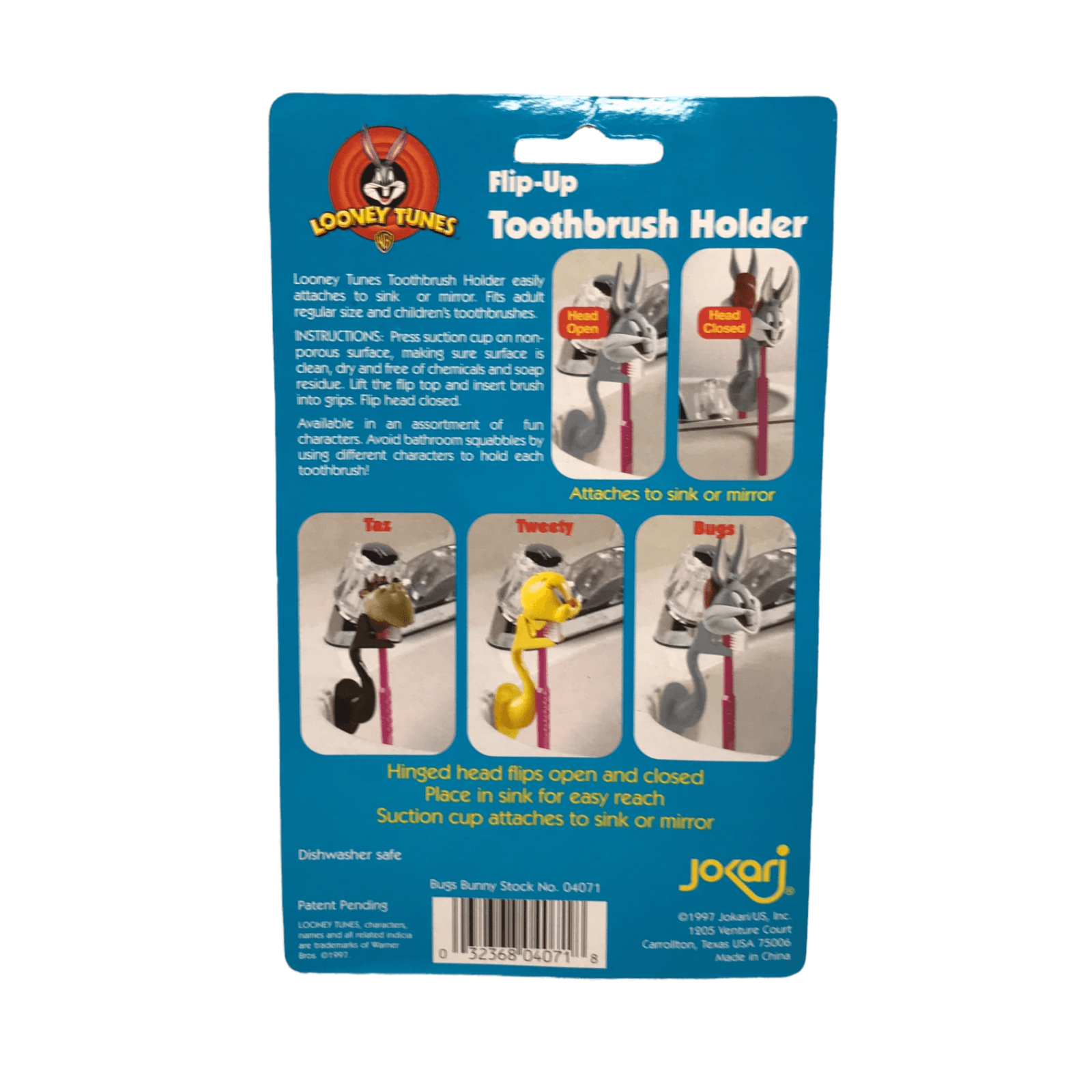 Vintage Looney Tunes Bugs Bunny Flip Up Toothbrush Holder RARE Mint On Card 1997